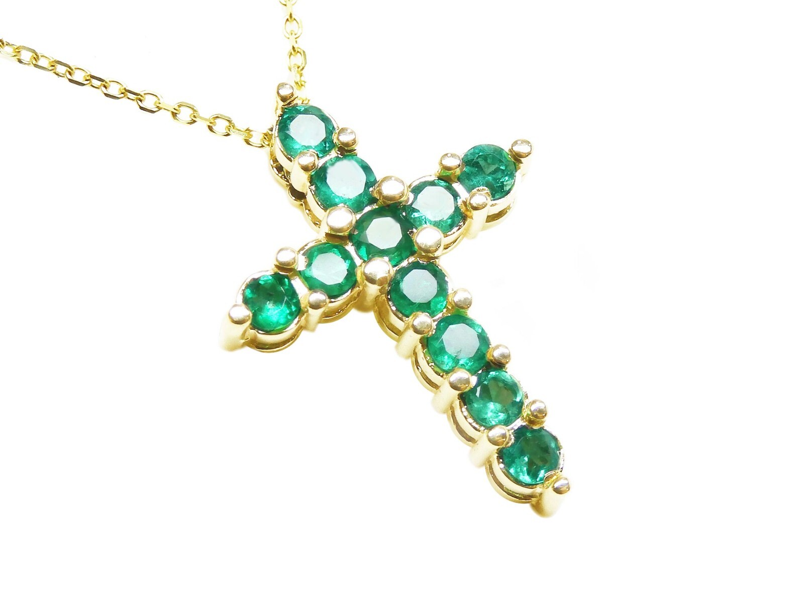14K Natural Emerald Cross Pendant Necklace 18″ inch