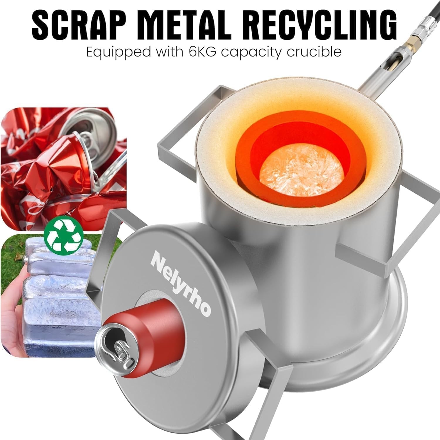 6KG Melting Furnace Kit Stainless Steel Foundry w/ Crucible, Mold, Tongs, Gloves