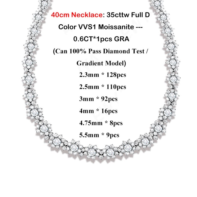 Round Moissanite Flower Tennis Chain Women Wedding Necklace 925 Sterling Silver