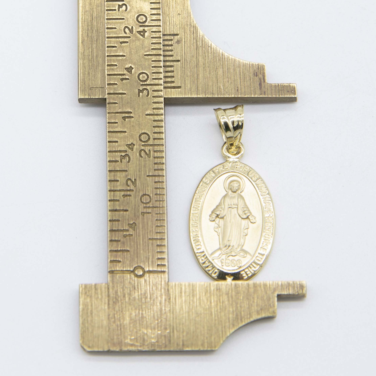 1 1/4″ Oval Textured Miraculous Mary Pendant Real 14K Yellow Gold