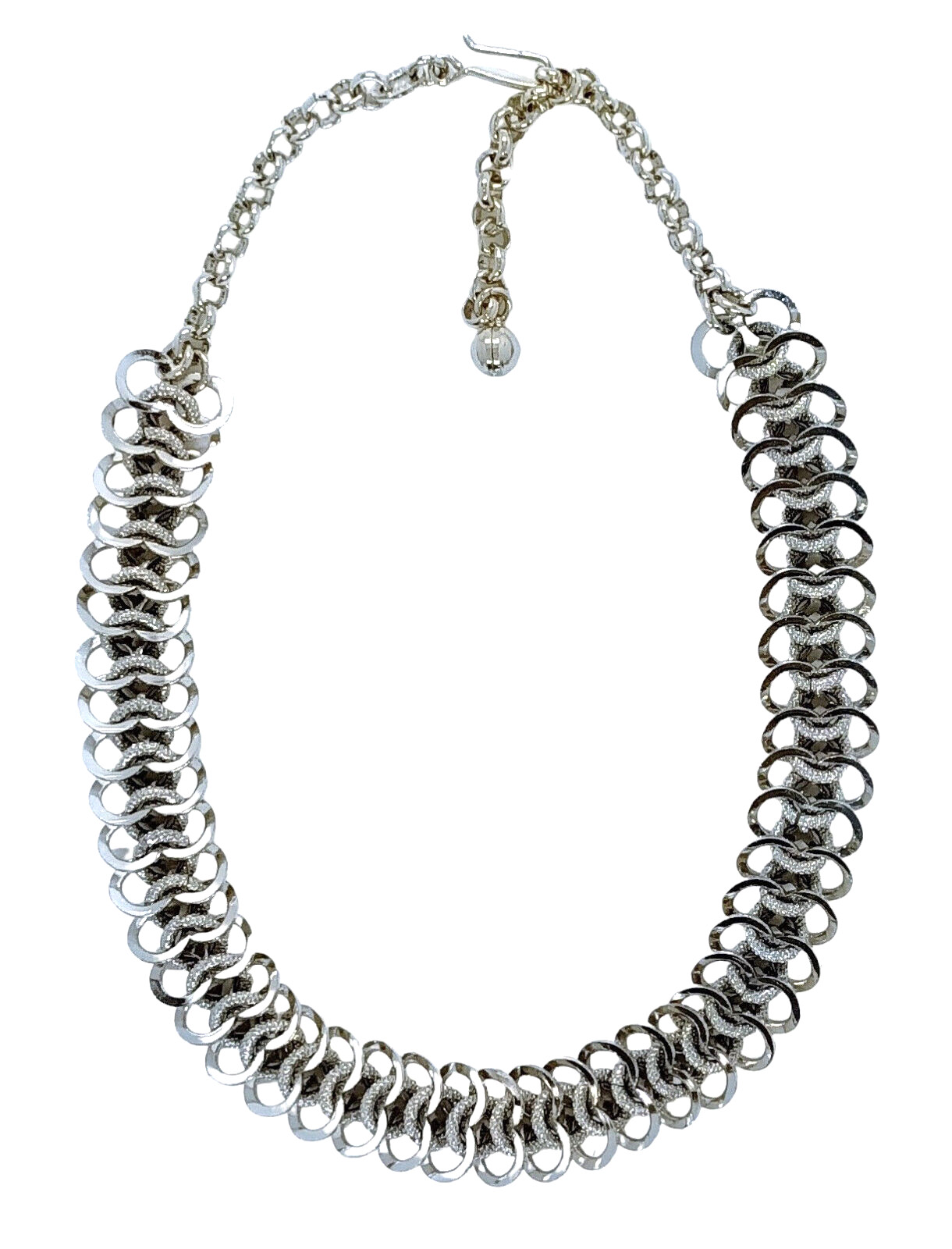 Silver-Tone 16″ Vertebrae Style Choker Lightweight Necklace w/Adjustable Chain