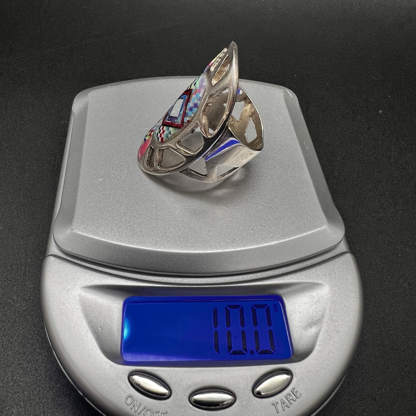 Sterling Silver Inlay Native American Ring Turquoise Opal & Other Size 7.5 10g