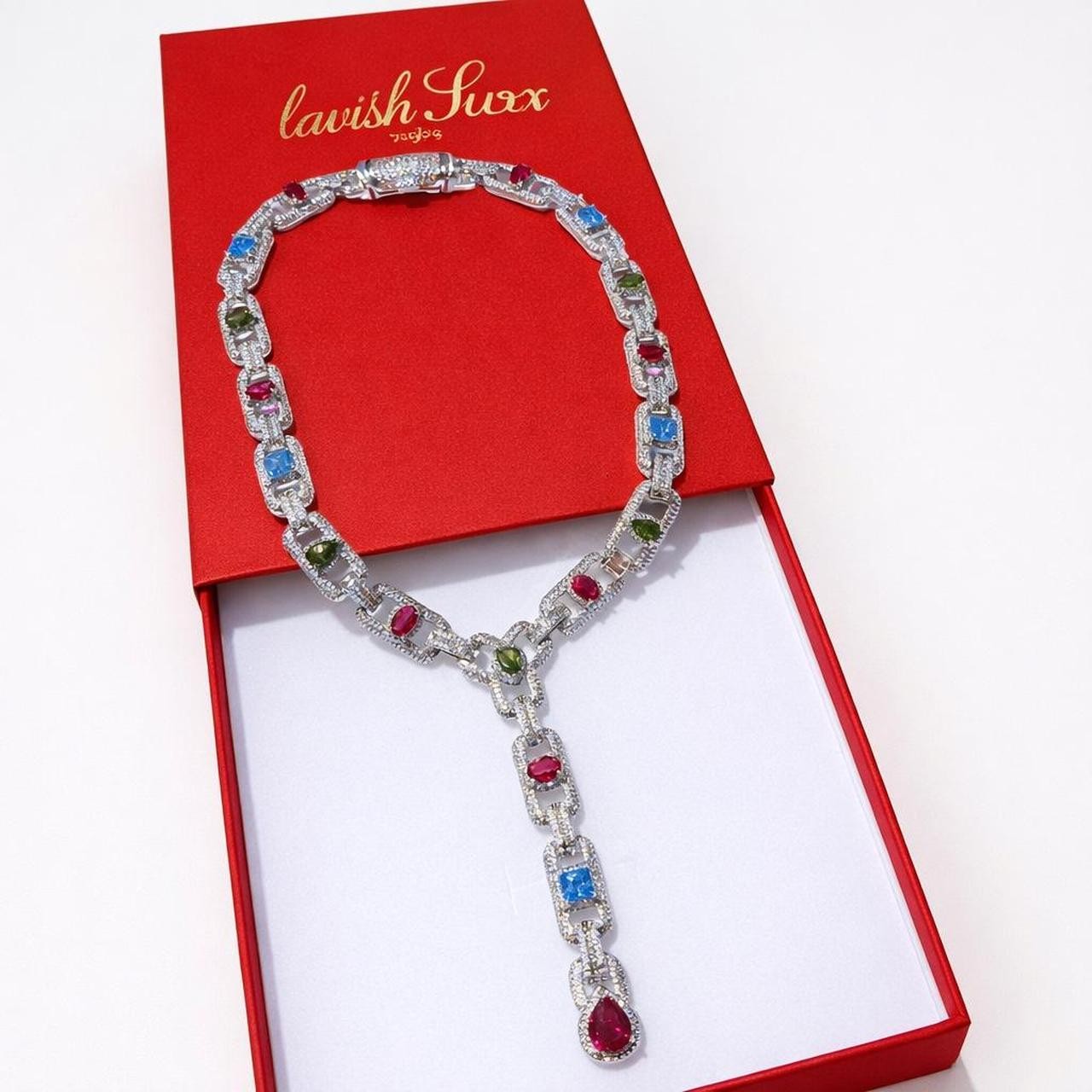silver Multi Colored cz Necklace 19 Inch