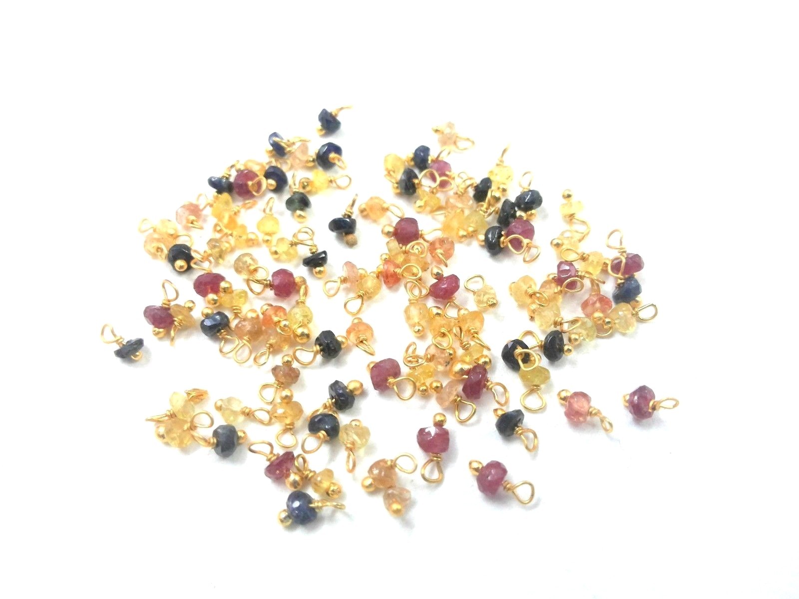 50 Pcs Natural Multi Sapphire Rondelle Faceted 3-4mm Beads, Gold Wire Wrapped