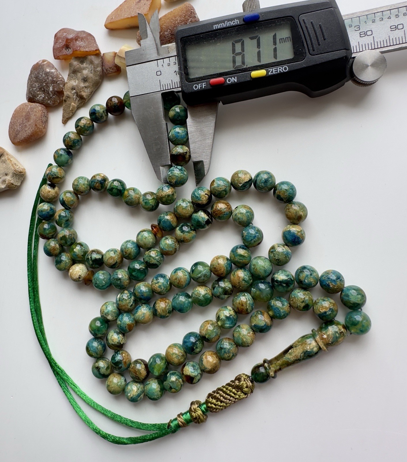 Baltic Amber 40g. Islamic Prayer Rosary Colored Round 99 Beads Tasbih Pressed