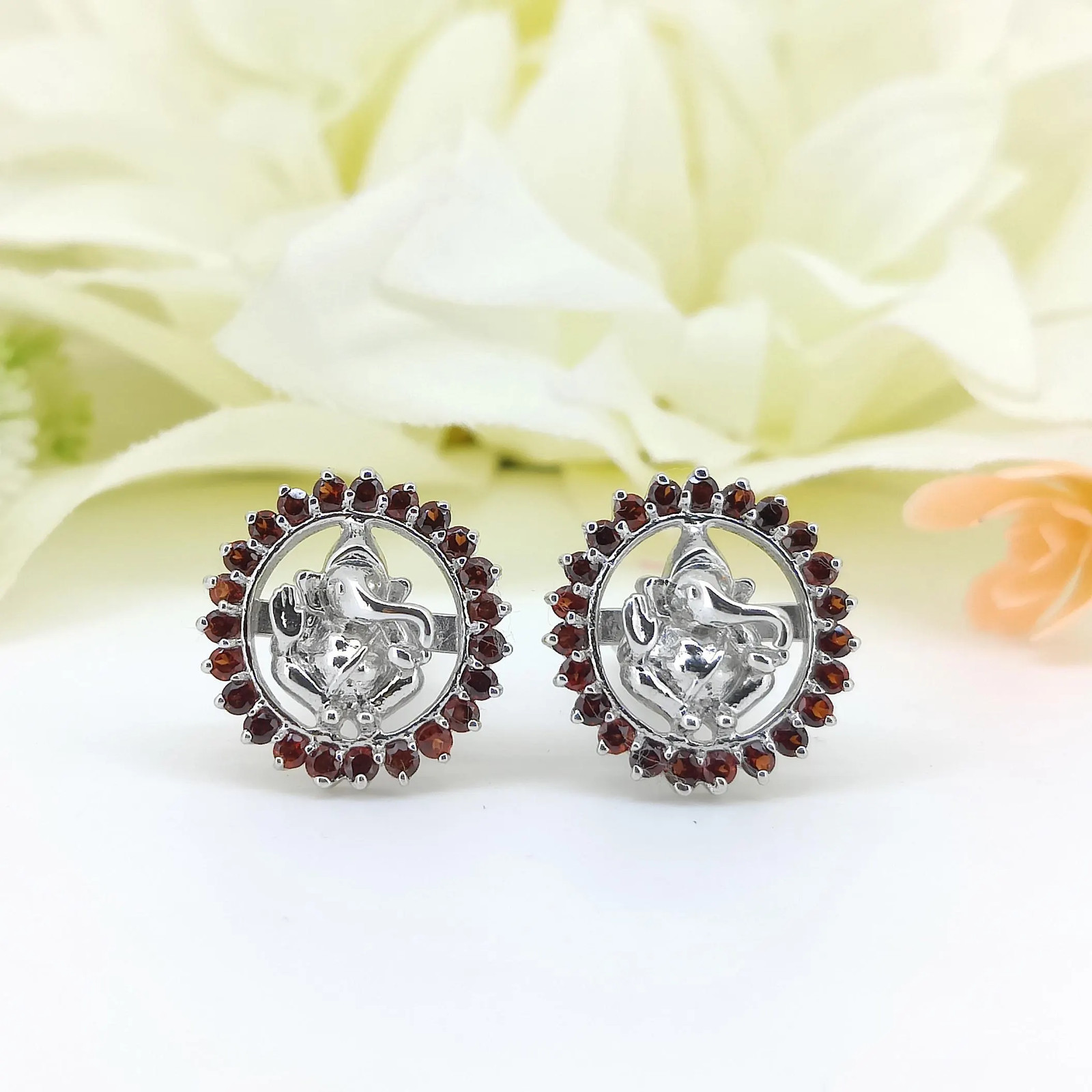 Garnet Ganesha Cufflinks, Sterling Silver Lord Ganesh Jewelry,January Birthstone
