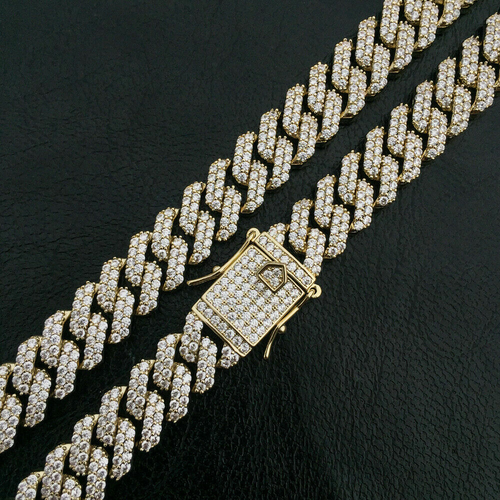 Men’s Heavy Iced CZ Out Miami Cuban Link Chain With Gold Plated Stainless Steel