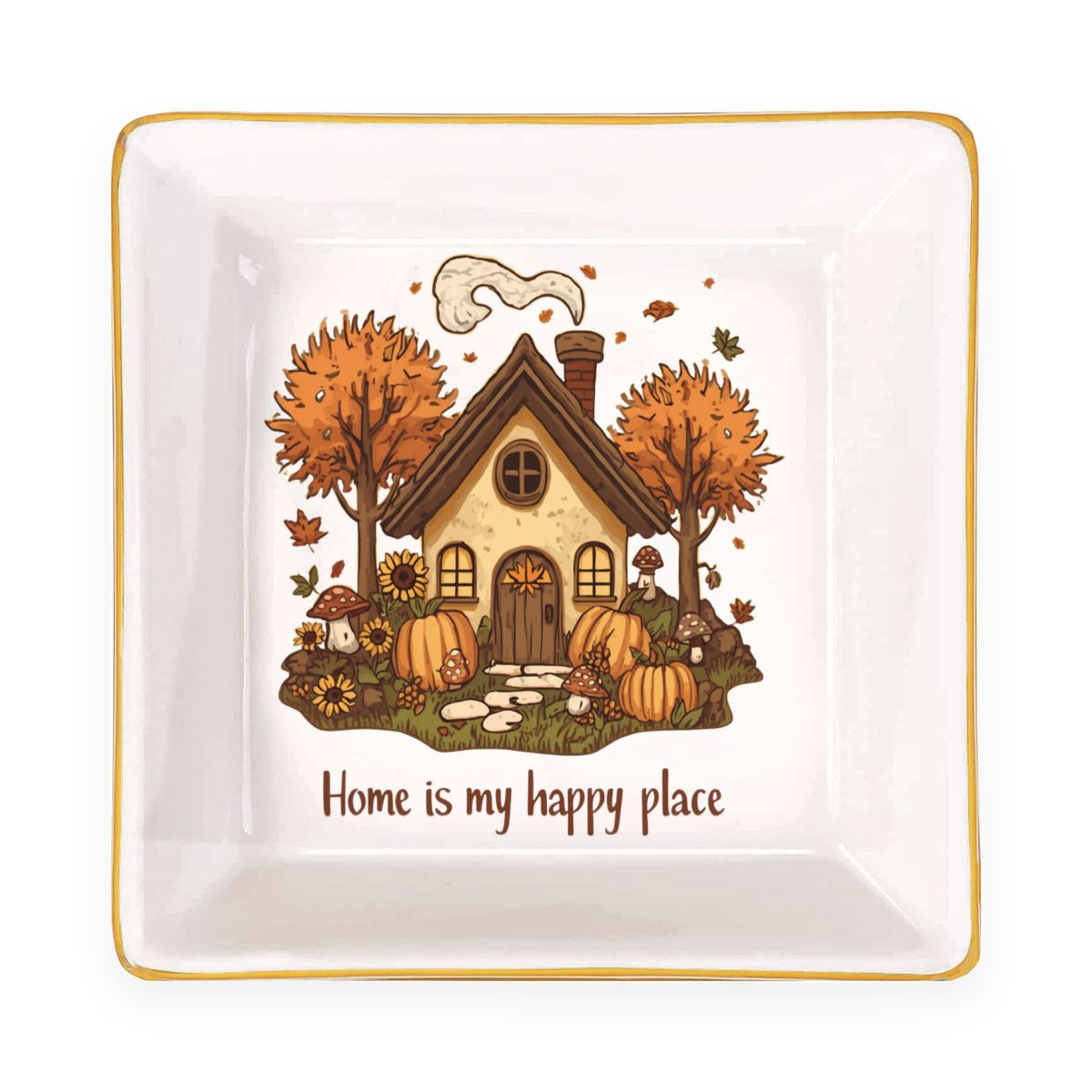 Home Is My Happy Place Hippie Flower Jewelry Dish Trinket Ring Holder Boho Decor