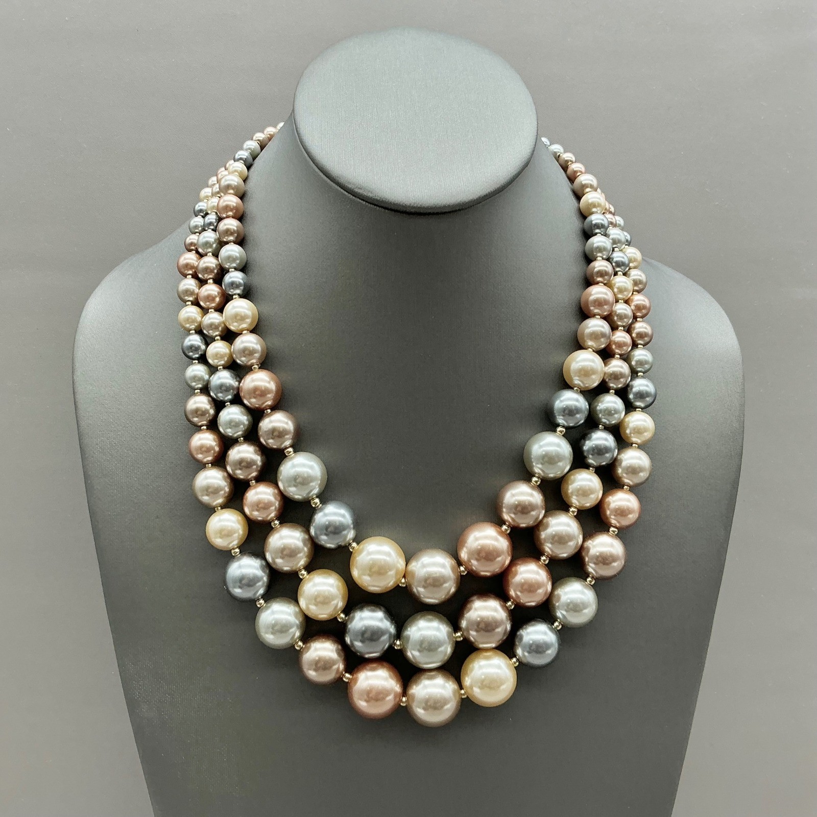 Charter Club Necklace Faux Pearl Multi Strand Graduated Champagne Gray Gold 20″