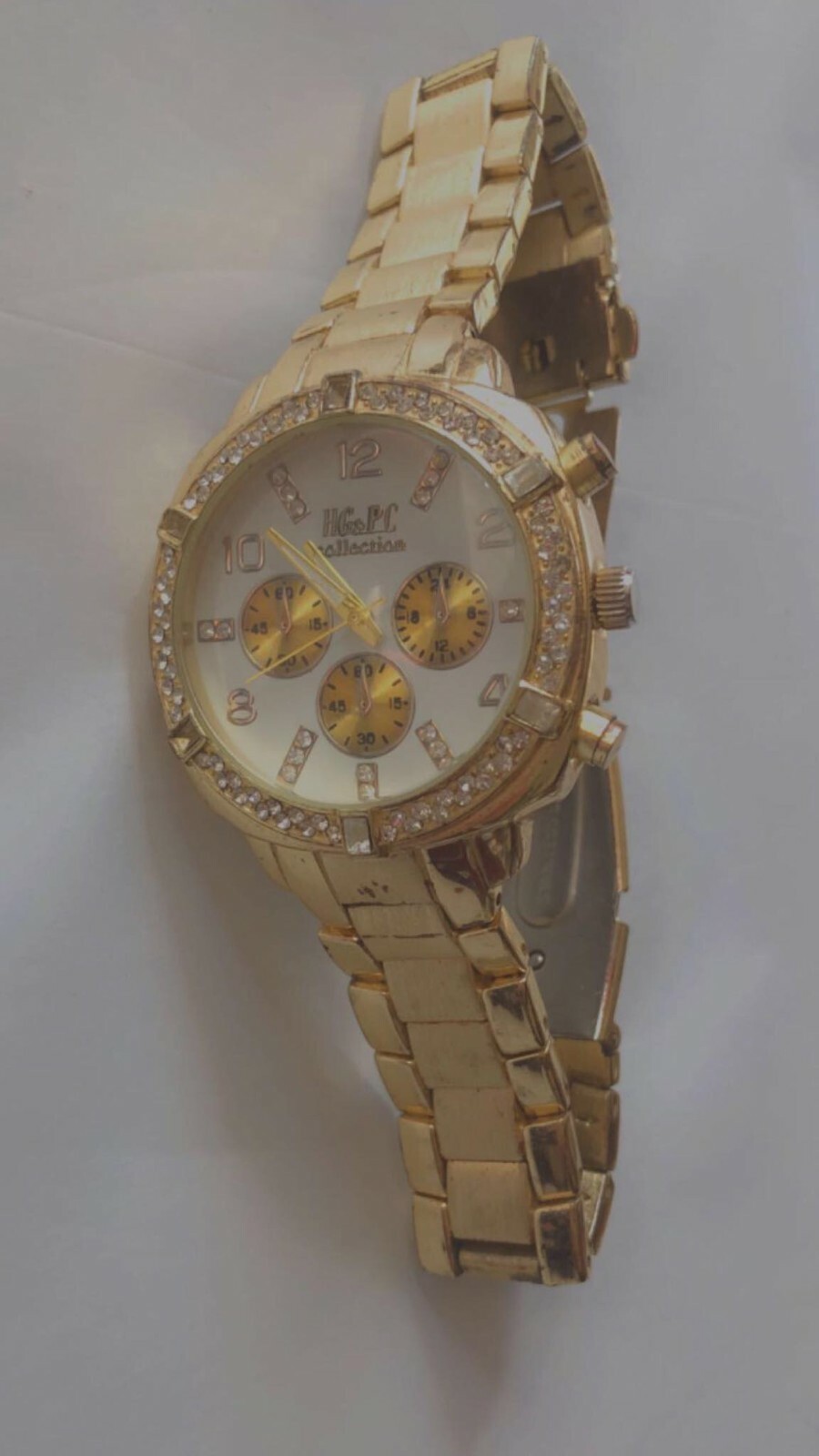 wristwatch female old HG&PC Metal Stainless Steel plated golden zircon stone