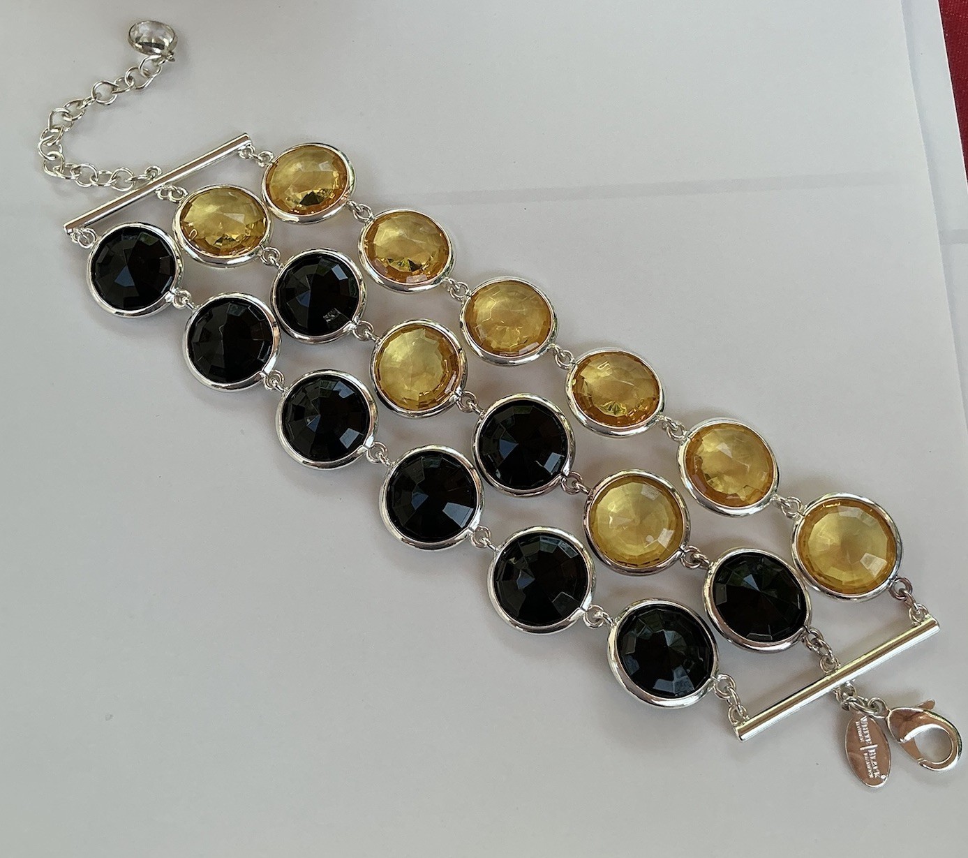 🆕White House Black Market XL Black Yellow Cabochon 3 Strand Silver Bracelet-NEW