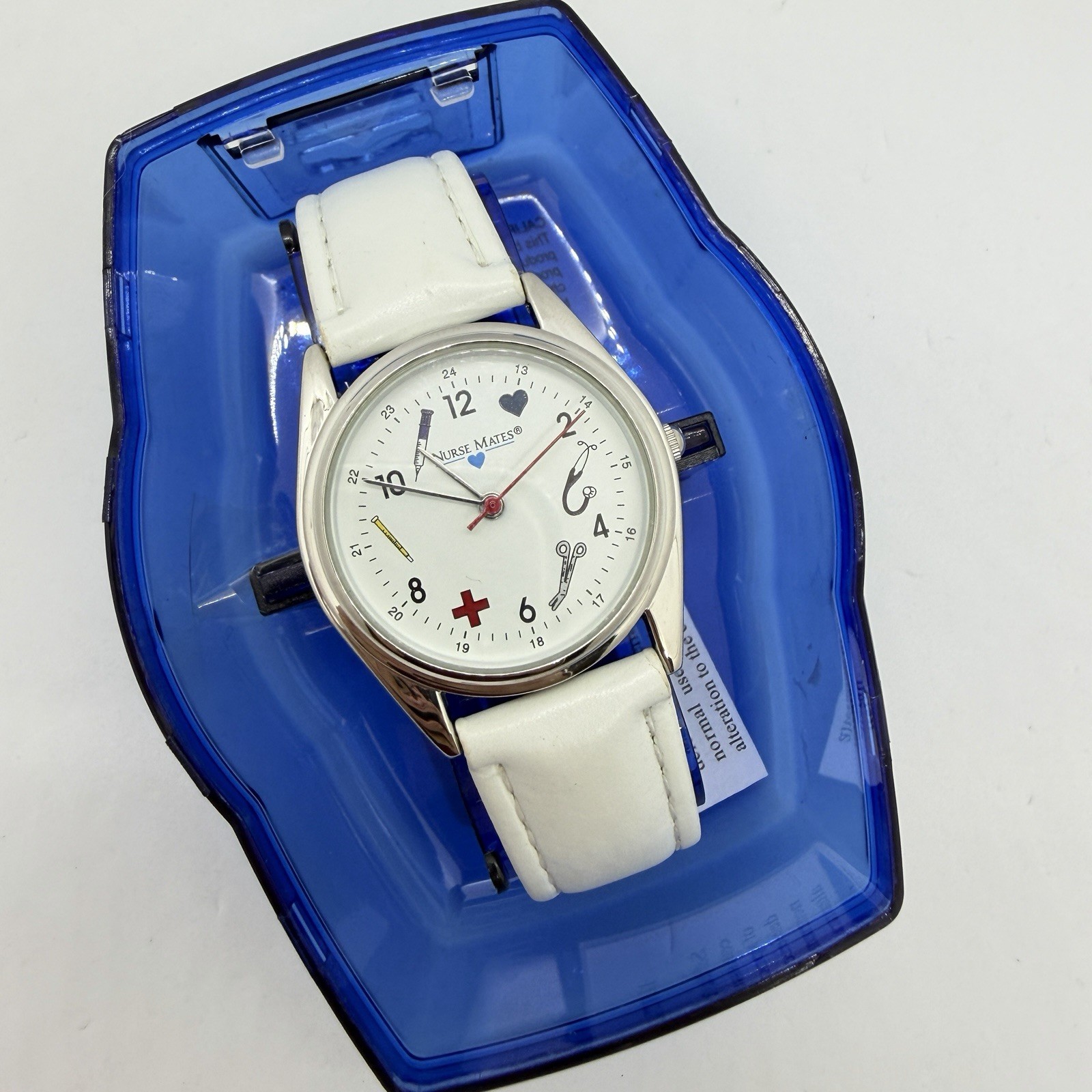 Nurse Mates symbols women’s nurse watch water-resistant leather strap – White