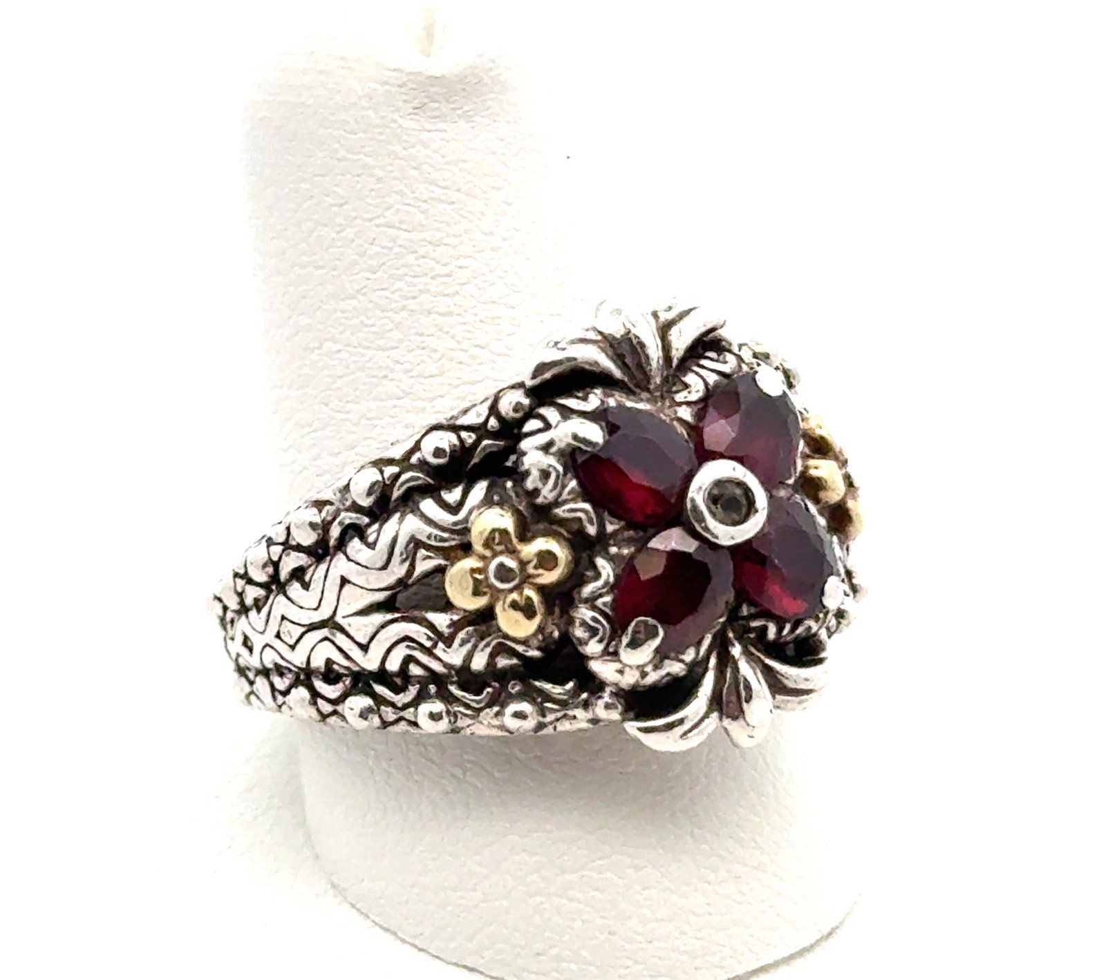 Barbara Bixby Sz. 8.5 Sterling Silver Rhodolite Garnet & 18k Gold Ring, 14.6g