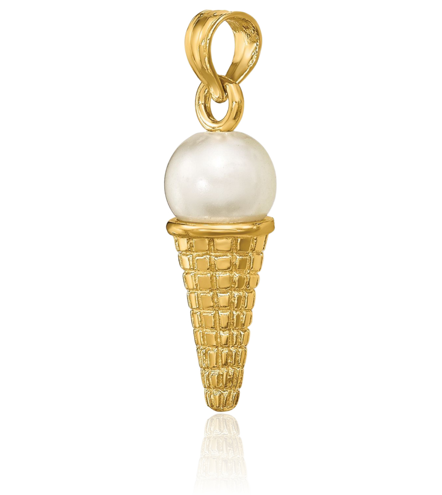 14K Solid Two Tone Gold Small Ice Cream Cone Pendant Necklace 16.15mm 5/8 inch