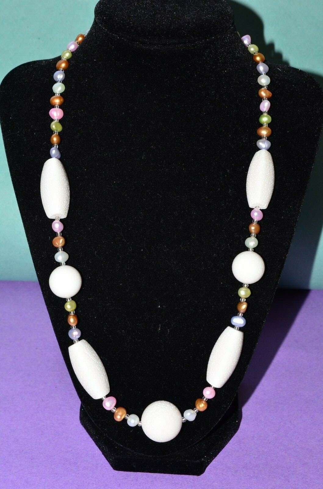 White Genuine Coral & Pearl Bead Necklace Chic Statement White Gold Jewelry