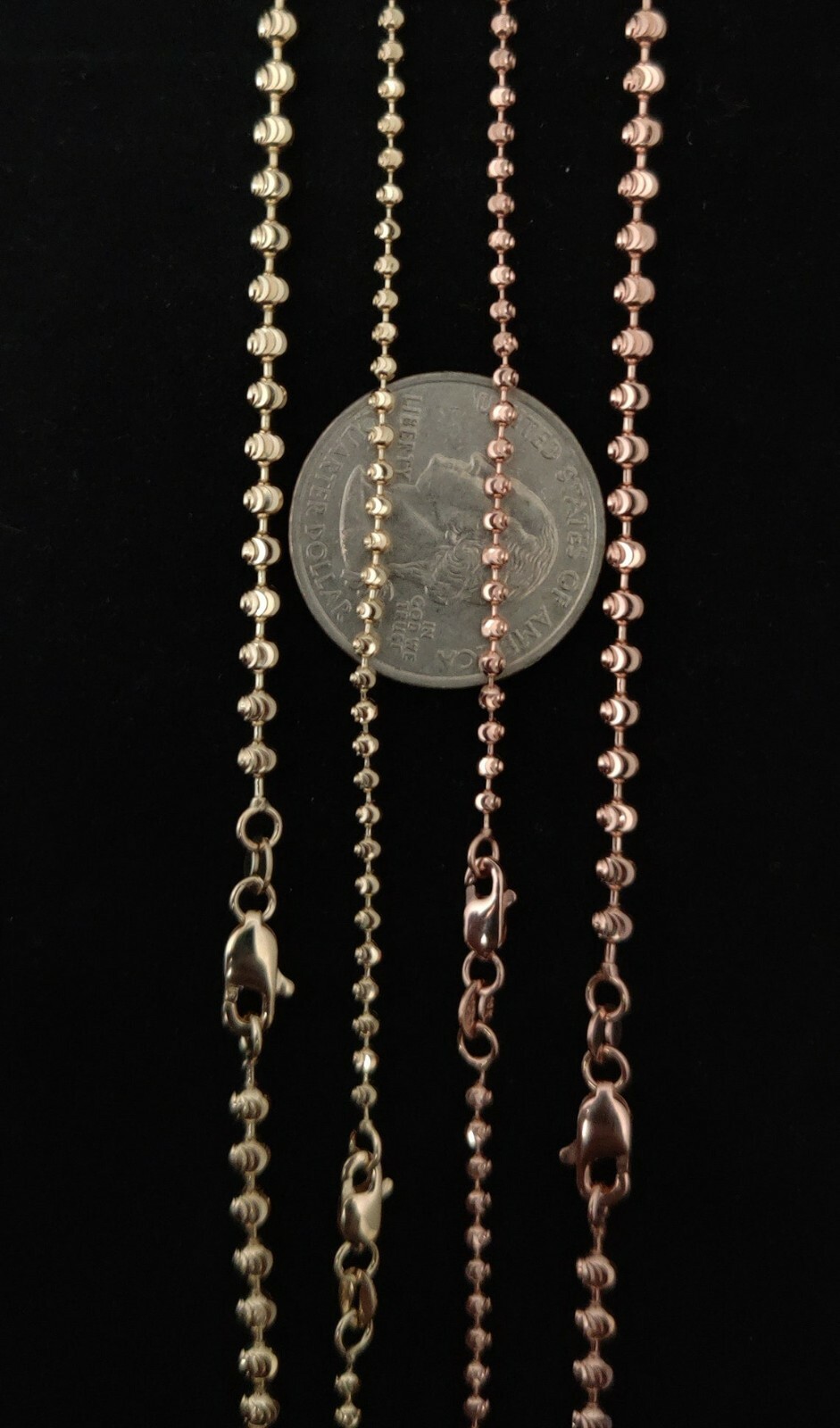 SOLID 14K Real Yellow, Rose Gold Half Moon Diamond Cut Bead Ball Chain Necklace