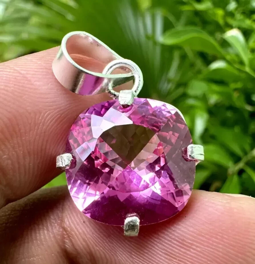 Natural 30 Ct Pink Sapphire Cushion Cut 925 Solid Silver Pendant Gemstone