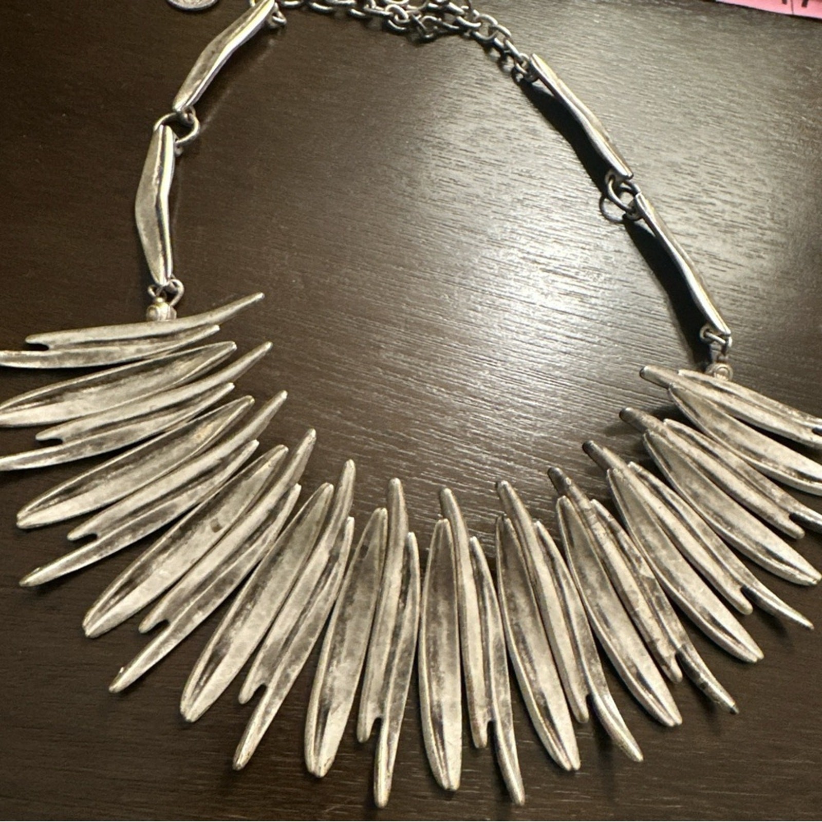 ZeyZey Silver plated Zinc Statement Necklace – Bold Abstract Zinc Metal Collar