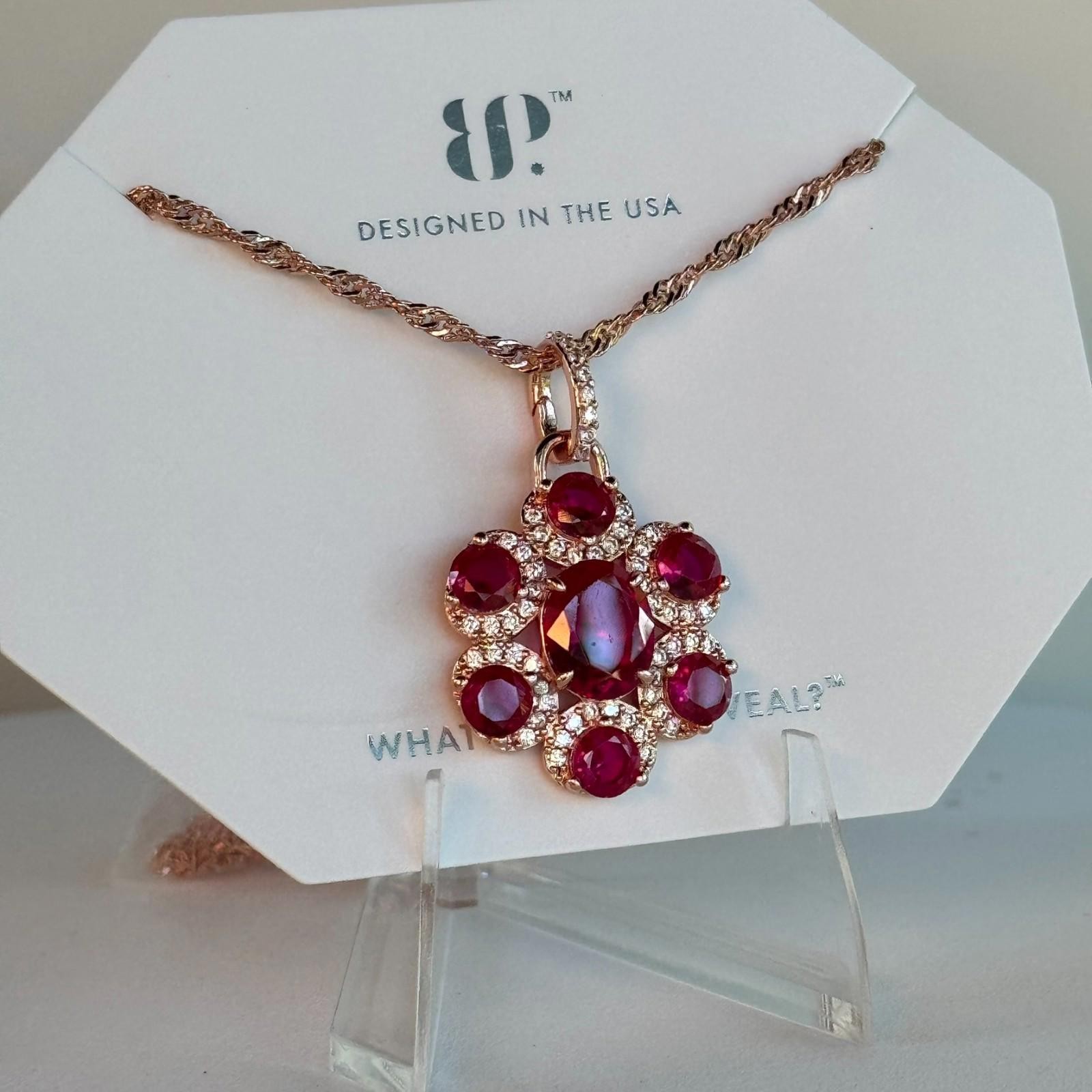 Bomb Party July Flower Necklace “Ruby Bliss” NK48929 LC Ruby On Rose Gold