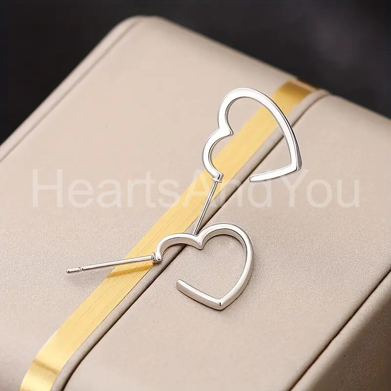 Open Heart Love Valentine Gift Women Stud Earrings 14K White Gold Plated