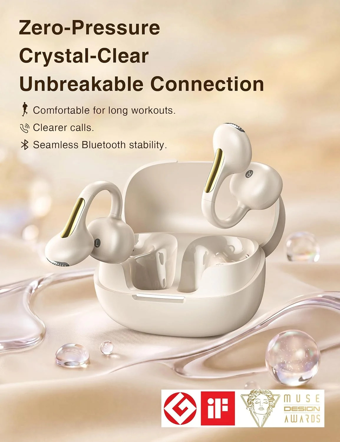 Open Ear Headphones with Dangling Star Jewelry Earrings, Wireless Bluetooth 6.0