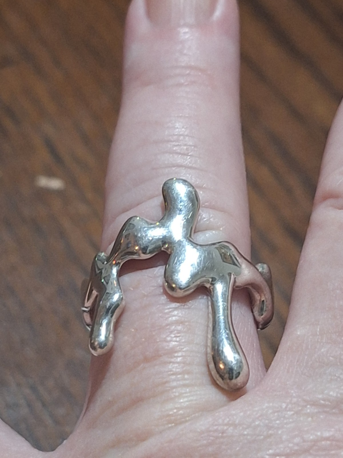 Silver Plated Abstract Drip Sculptural Band Ring Size 8, Metal, No Stone