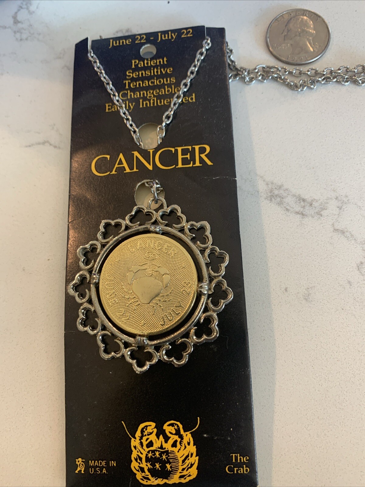 Accessorize Lg CANCER Statement Pendant – Gold/Silver Tone W 24” Thick Chain