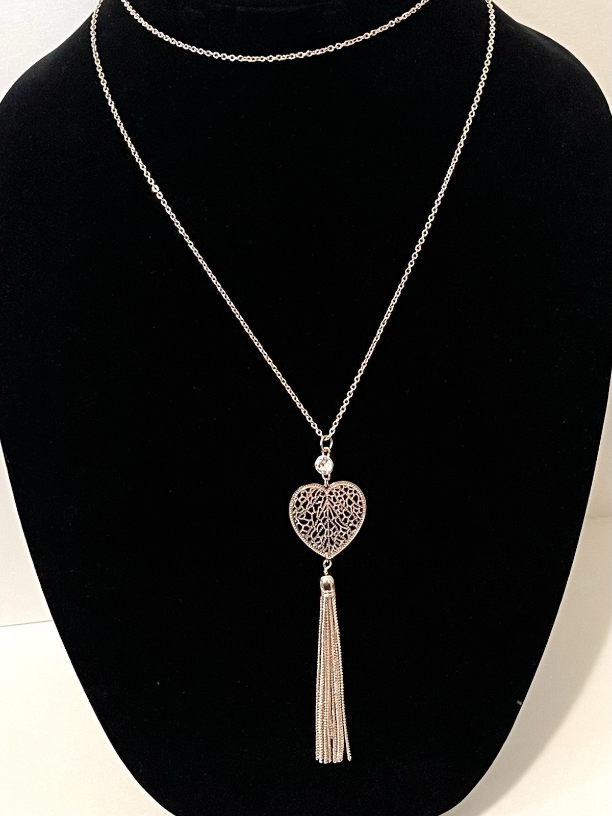 32-35″ Lauren Conrad Rose Gold Finish Heart Pendant with Chain Tassel Necklace
