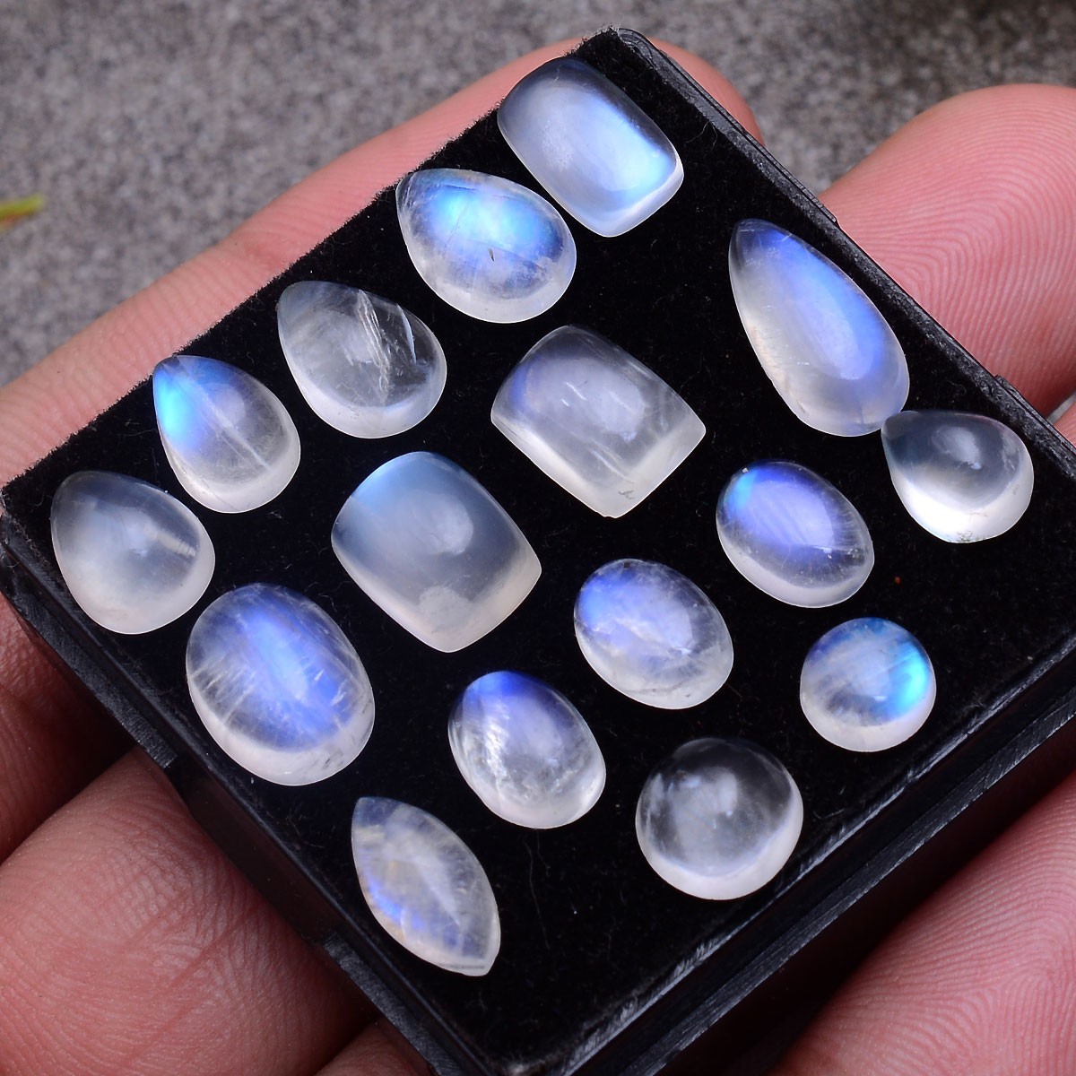 16 Pcs Natural Moonstone Blue Shine 6mm-12mm Smooth Mix Cabochon Loose Gemstones
