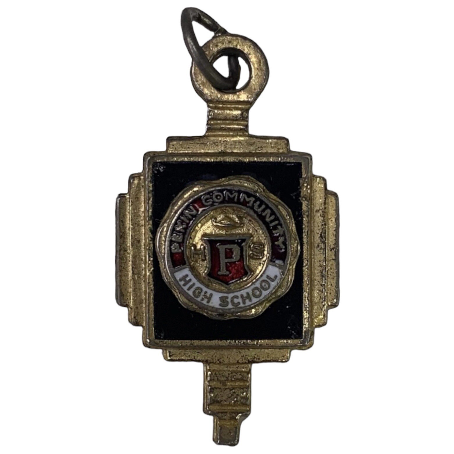 1963 PCHS Pekin Chinks High School Class Pendant Red Stone Non Magnetic Metal
