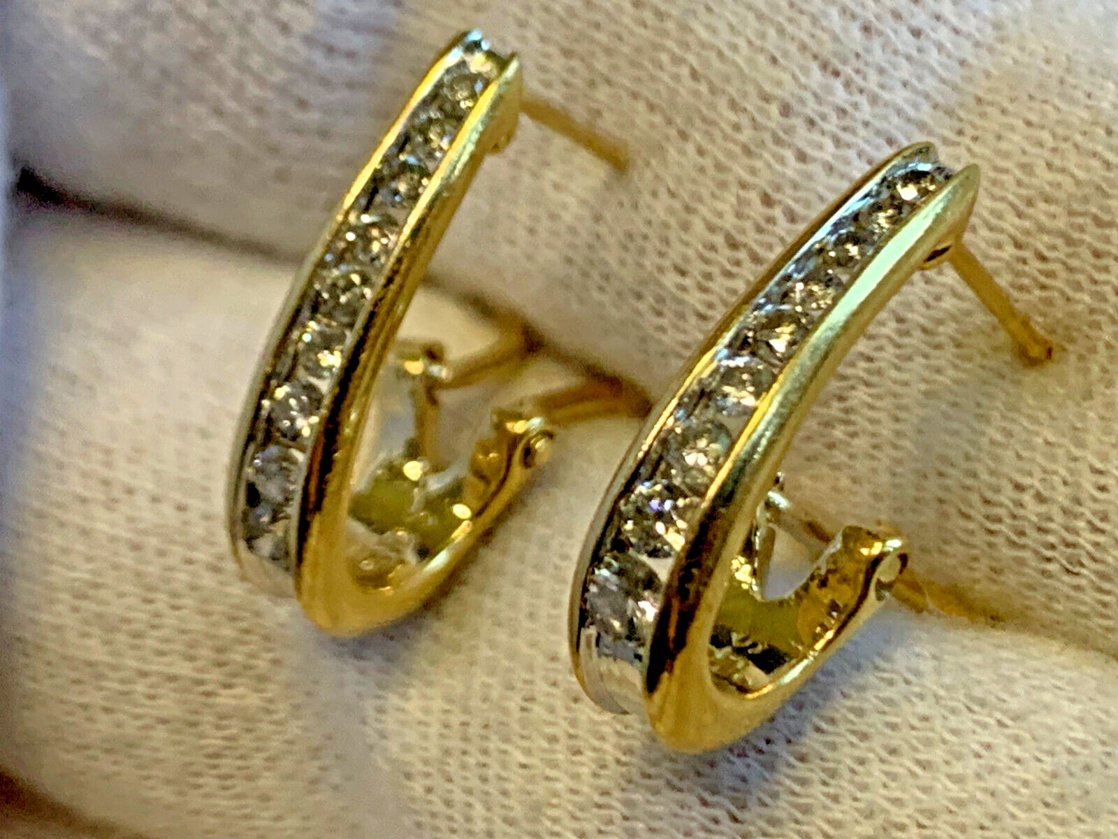 14K Yellow Gold Diamond Earrings 4.82g Fine Jewelry Half Hoop Omega Backs *READ*