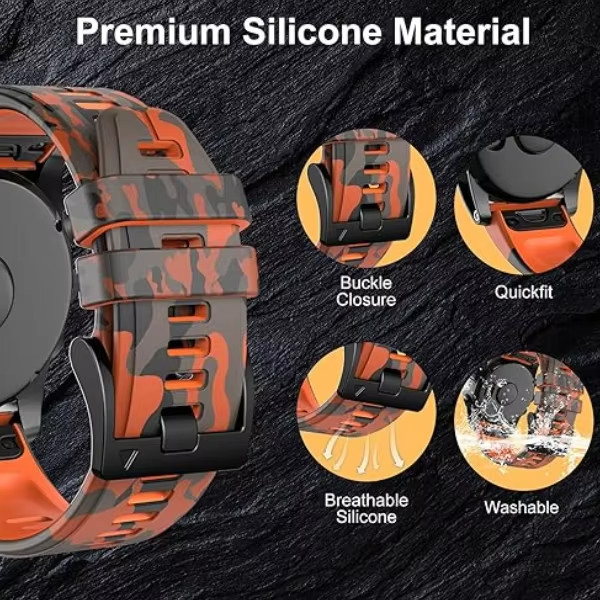 QuickFit 22mm 26mm Camouflage Silicone Strap For Garmin Fenix 8X 7X 7 Plus Epix