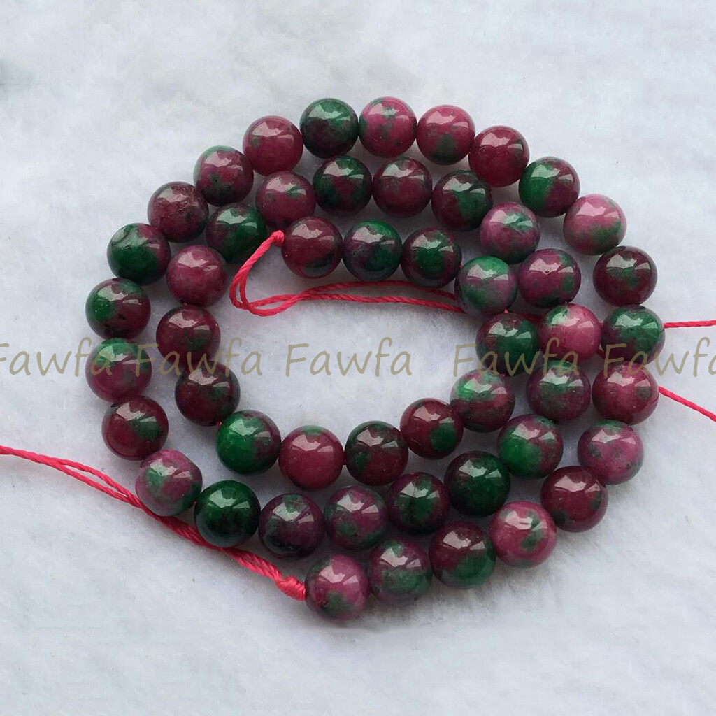 Natural 6/8/10/12mm Green Red Gems in Zoisite Round Gemstone Loose Beads 15″