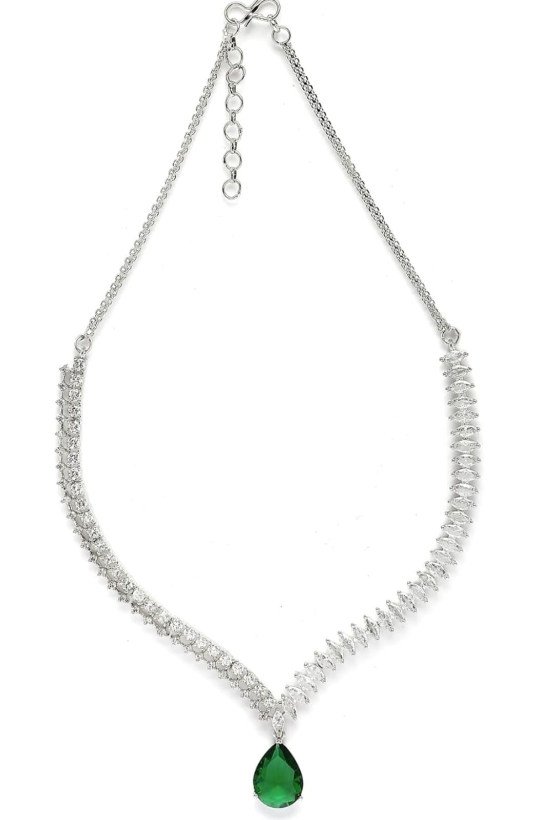 Indian bollywood white/green stone necklace set with matching earrings for women