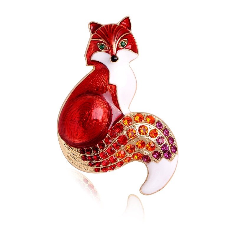 Rhinestone Enamel Fox Brooches For Women Animal Party Causal Brooch Pins Gifts