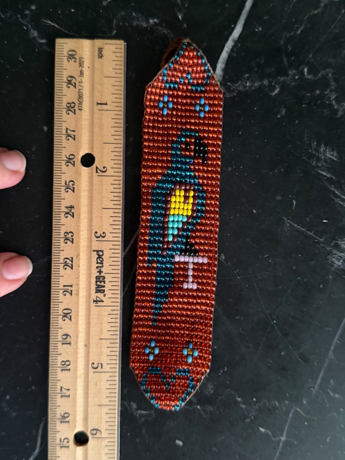 Shipibo Beaded Bracelet Red Blue Macaw Parrot Bird Bead Cuff adjustable