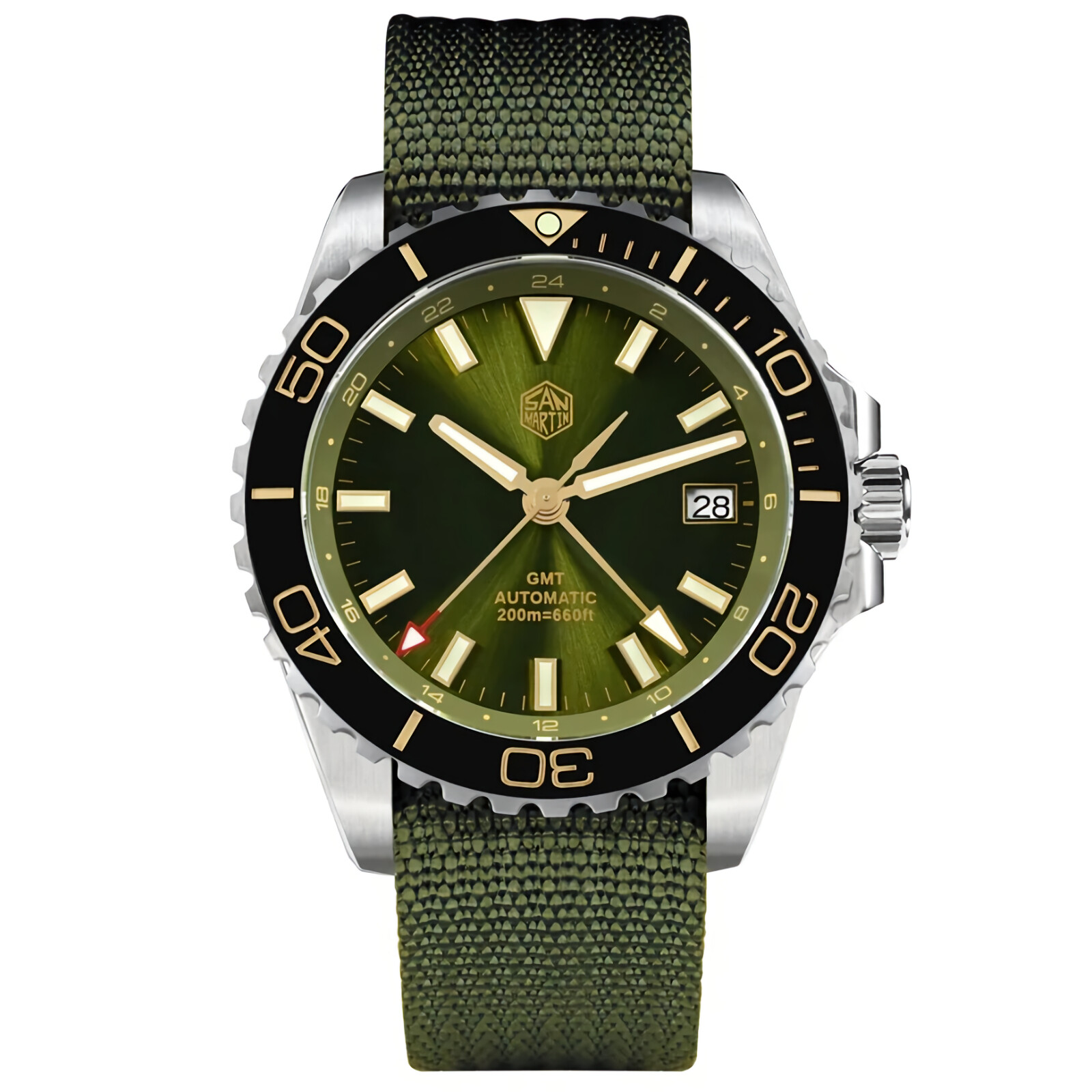 SAN MARTIN SN0136-G GMT Automatic Enamel Dial Stainless Steel 39mm Diver Watch