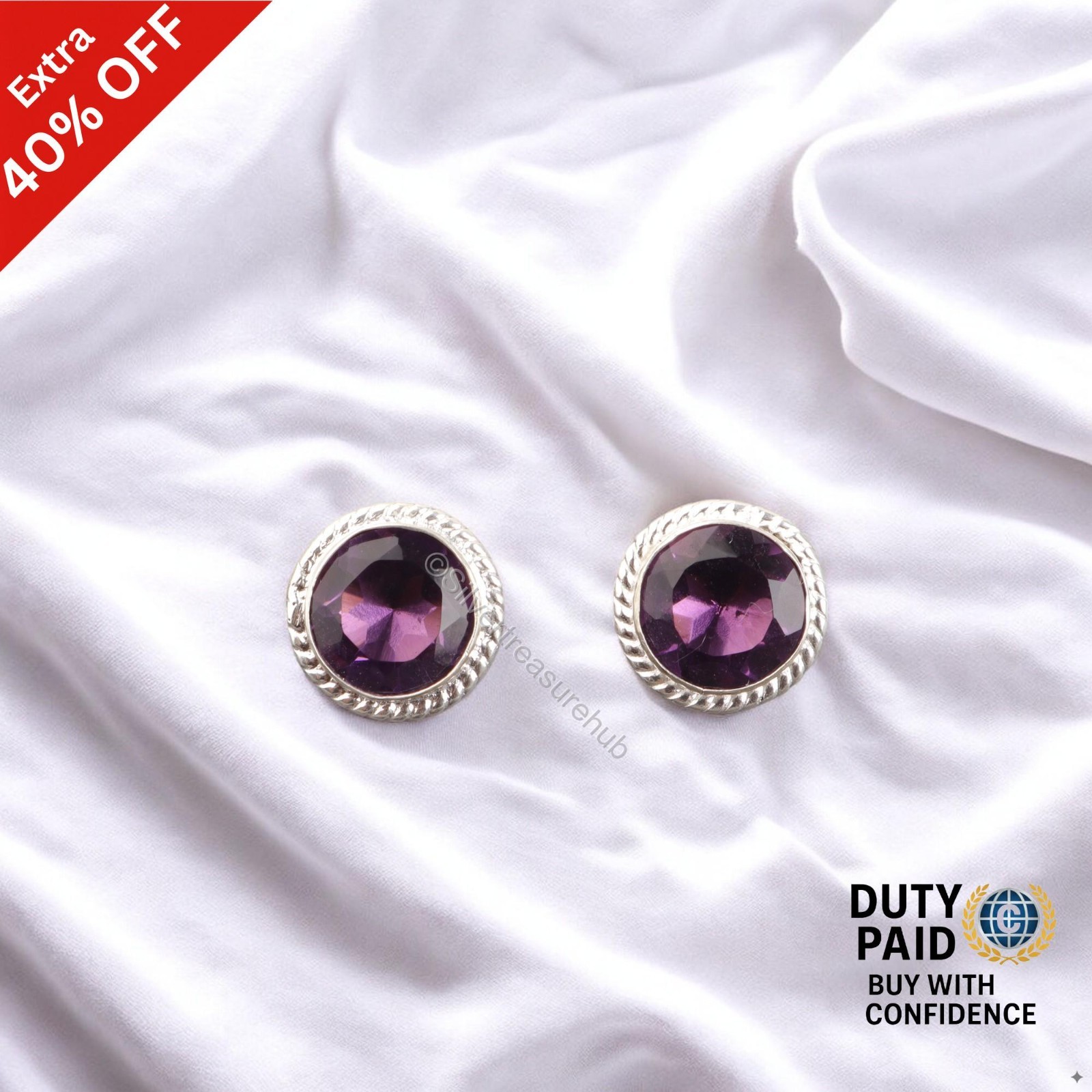 925 Sterling Silver Natural Amethyst Drop Dangle Art Deco Wife Earrings Jewelry