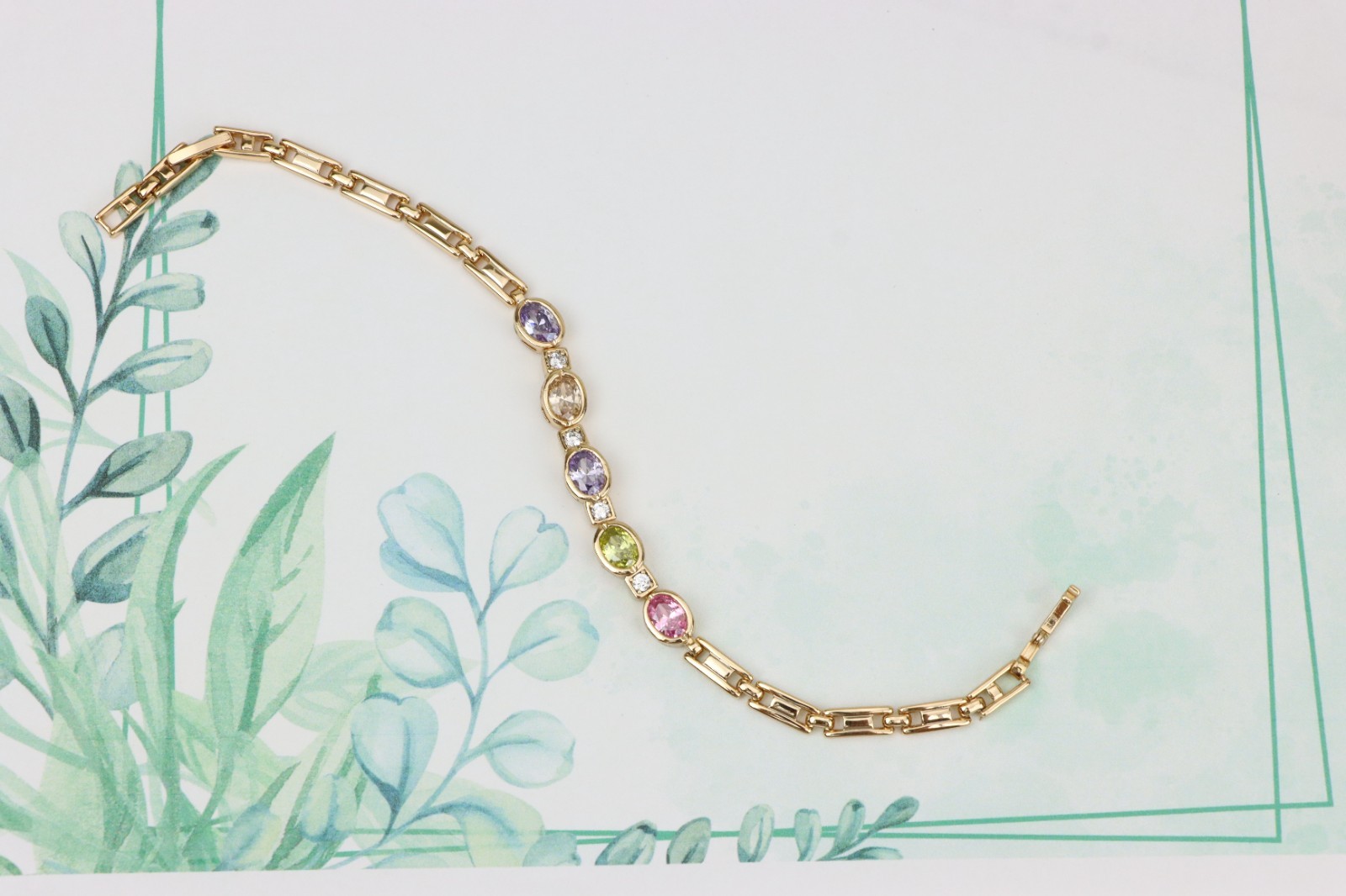 Rose Gold Plated Adjustable Bracelet, XPBL0755 Elegant Oval Multicolor Gem