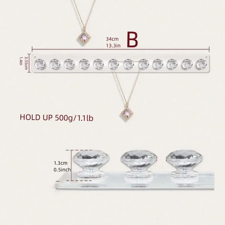 1pc Acrylic Necklace Hanger Wall Mounted Jewelry Organizer Bracelet Holder – NEW