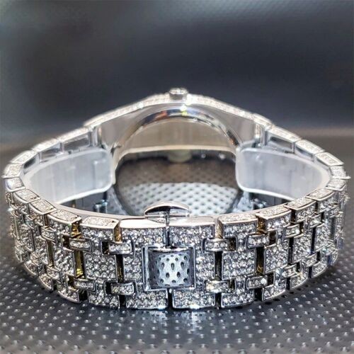 Arabic Hip Hop Luxury Ice out Men Watch Iced Bling Silver Cz Diamond Waterproof
