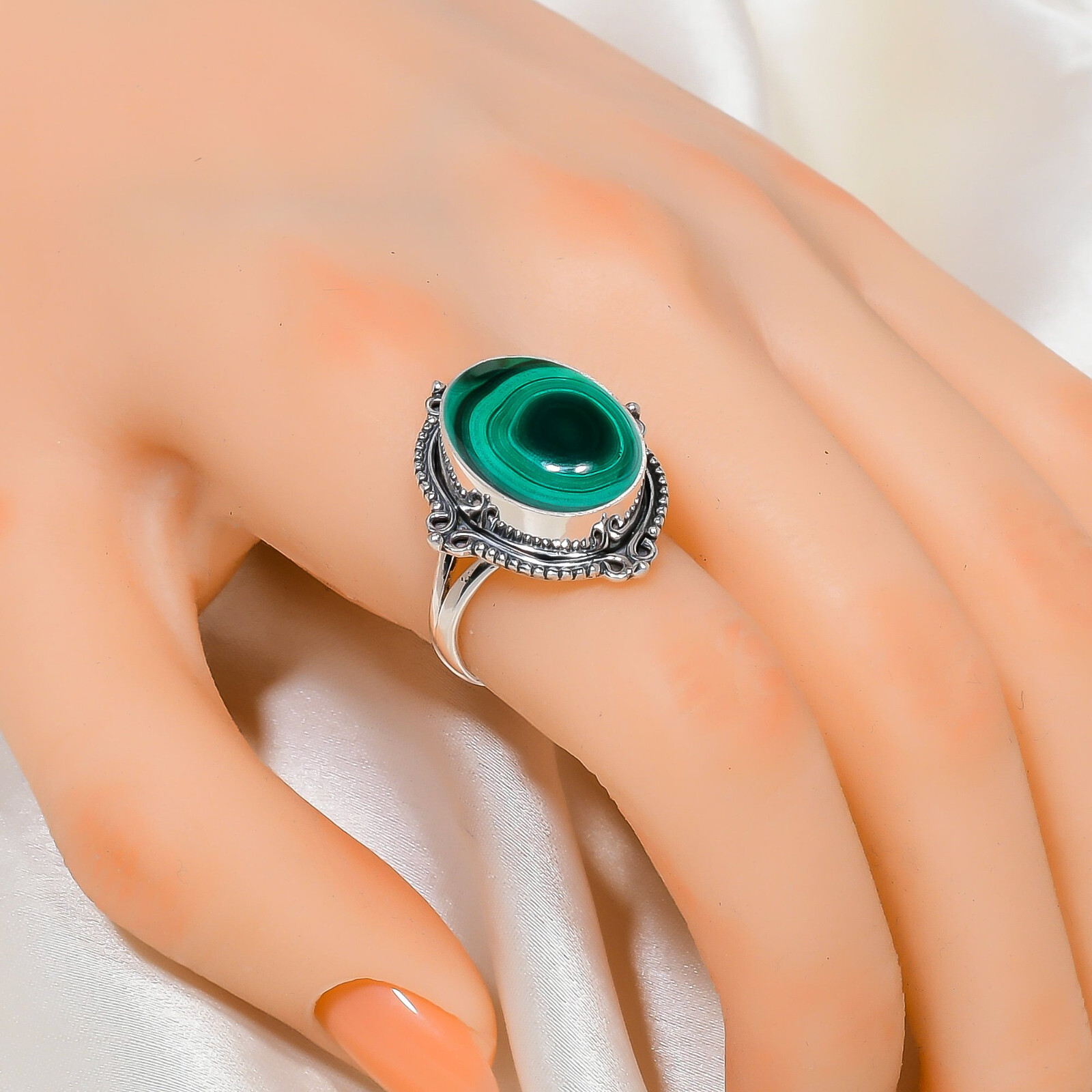 Natural Malachite Gemstone 925 Sterling Silver Ring Oxidize Jewelry Gift.