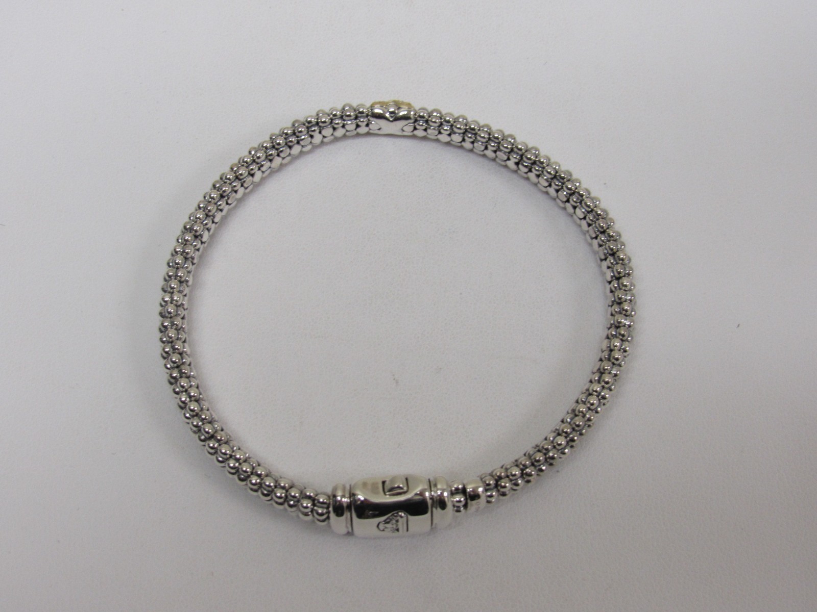 Designer LAGOS Sterling Silver 18K Diamond Pave’ Embrace Caviar Beaded Bracelet