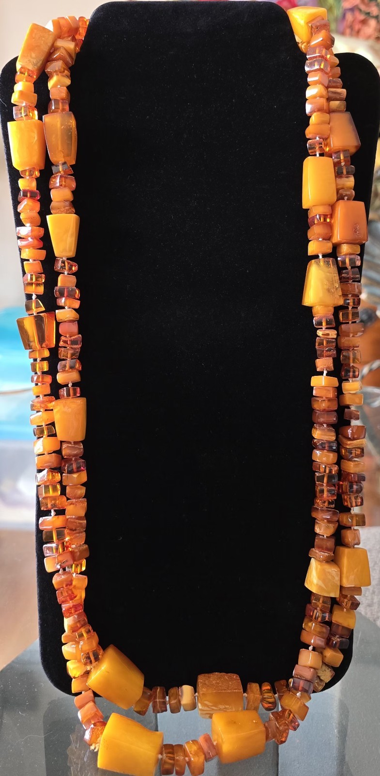 VTG GENUINE BALTIC EGG YOLK & HONEY AMBER BEADED NECKLACE 152 Grams☆ART DECO☆70″