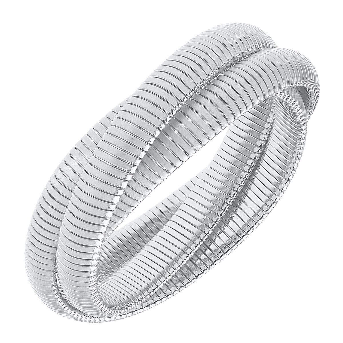 Canvas Style Silver Interlocking 3-Row Watchband Stretch Bangle Bracelets NWT!