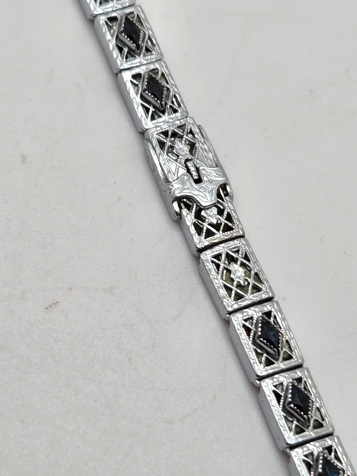 Vintage deco filigree watch band bracelet w/ stones for 10mm lugs