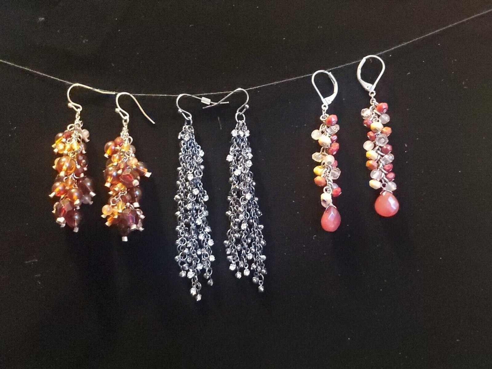 3 Beaded Dangle Drop Earrings Bohemian