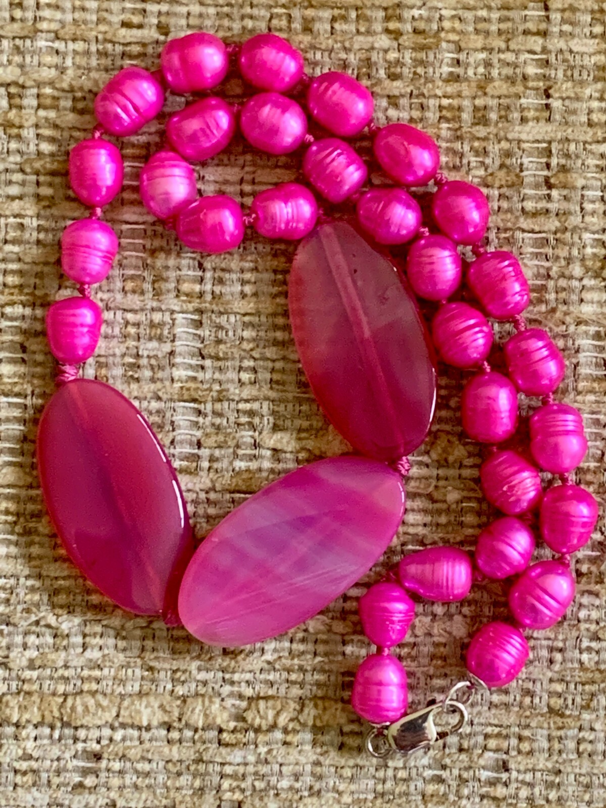 Pink Pearl Agate & Sterling Silver Necklace Strand 19 1/2 ” NEW 49.53cm Estate