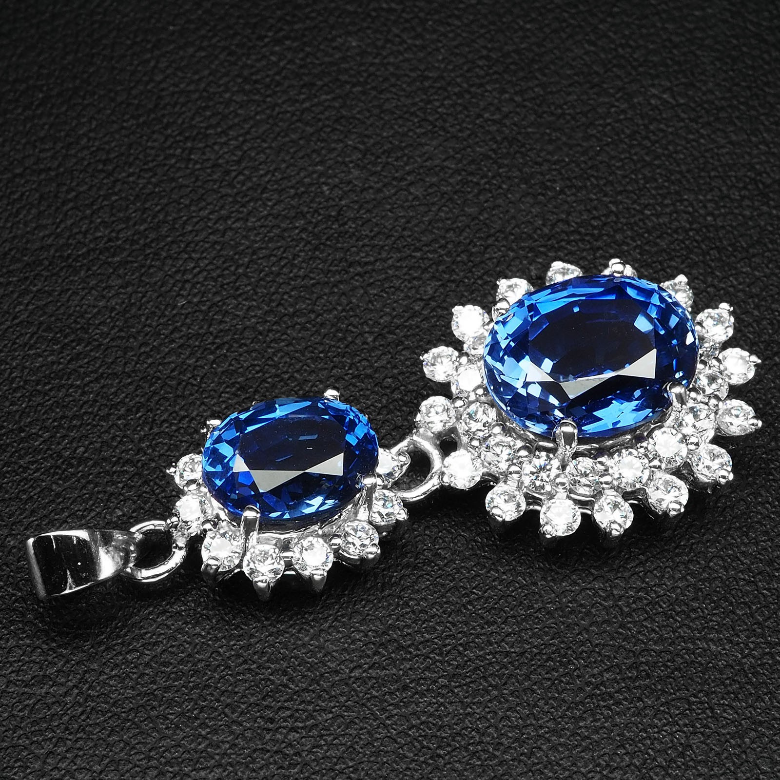 Elegant Vivid Blue Sapphire 8.85Ct 925 Sterling Silver Two Stone Floral Pendants