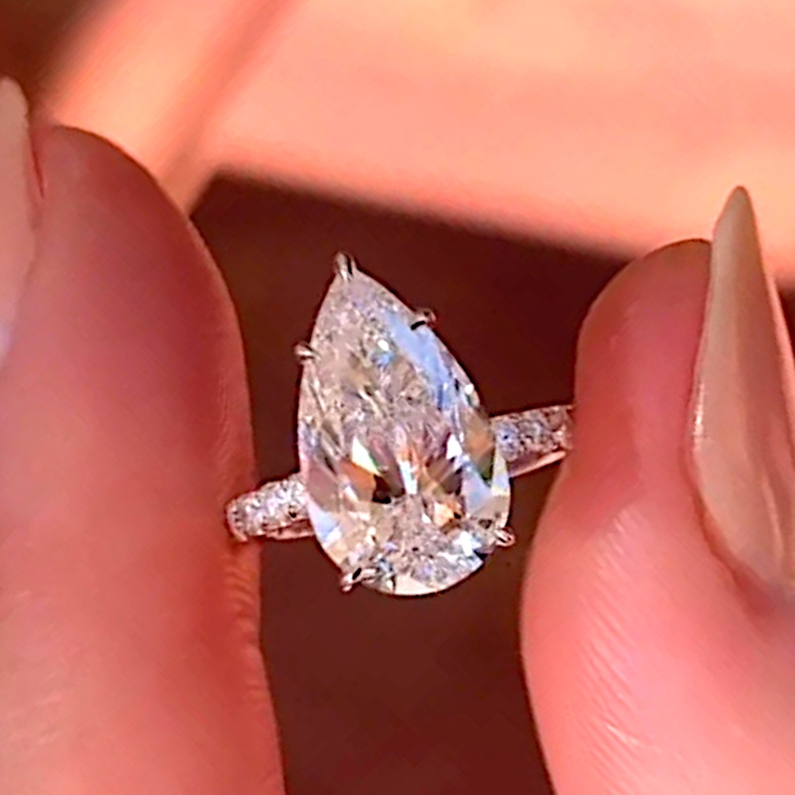 Diamond Engagement Ring IGI Certified Lab Grown Pear Cut 3.25 Ct 14K White Gold
